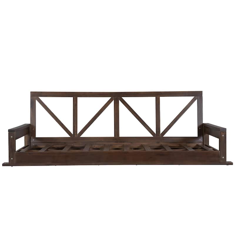 Twin Size Patio Swing Bed Modern Porch Swing Hanging Bed Frame with 16.4ft Hemp Ropes