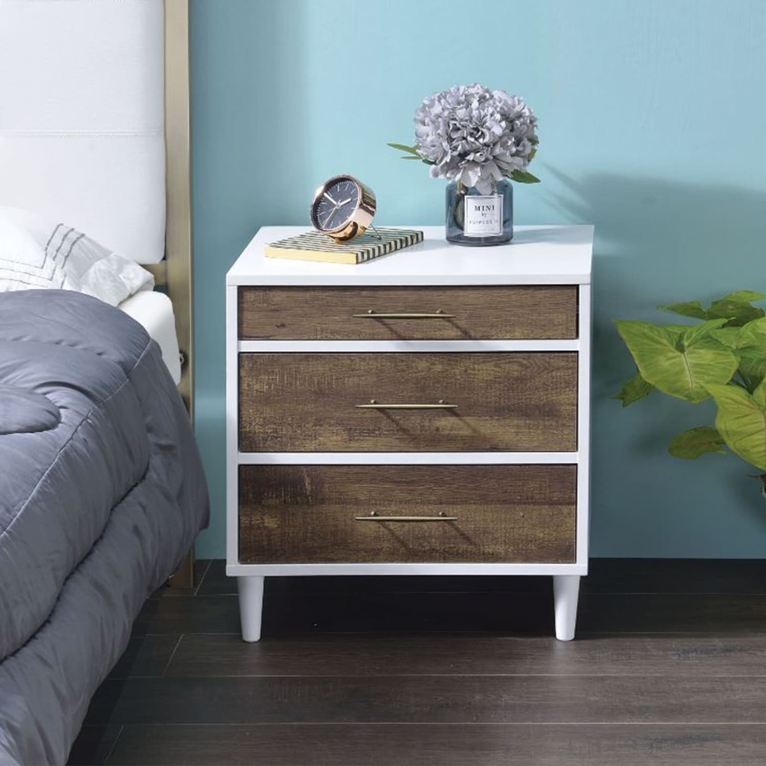 Rectangular Nightstand with 3 Drawers in White