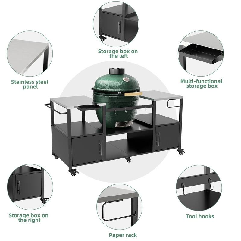 Outdoor Grill Table for BBQ, Metal Grill Cart with Storage Box - 67"L