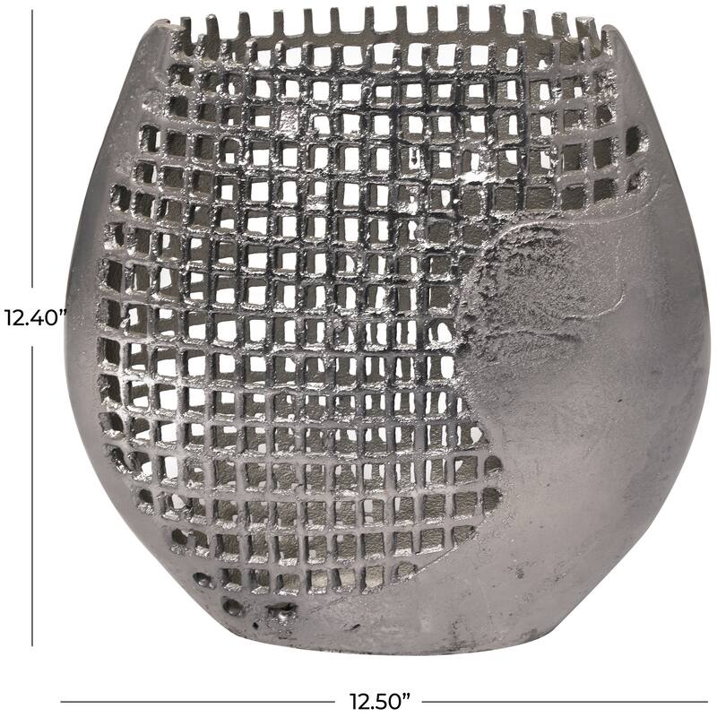 Dark Gray Aluminum Metal Grid Inspired Abstract Vase with Open Frame Design