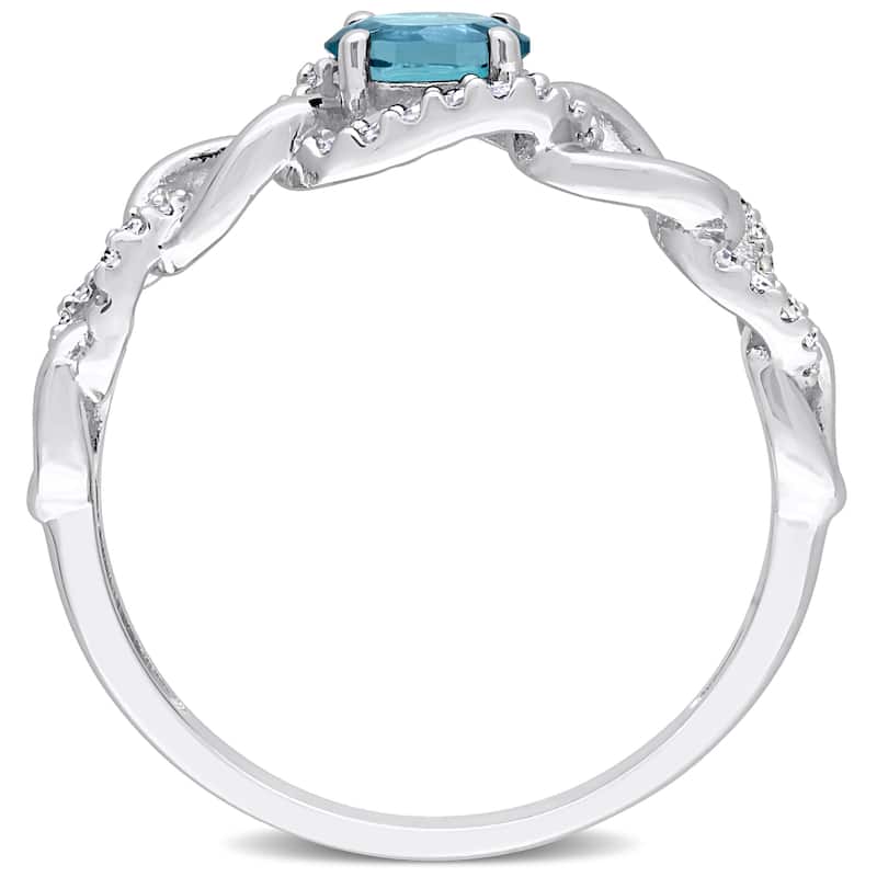 Miadora 10k White Gold London Blue Topaz and 1/8ct TDW Diamond Stackable Link Ring