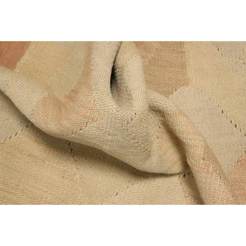 Hand Woven Oriental 100% Wool Carpet Southwestern Modern Beige & Ivories Kilim Runner Rug - 9' 9'' X 2' 6''