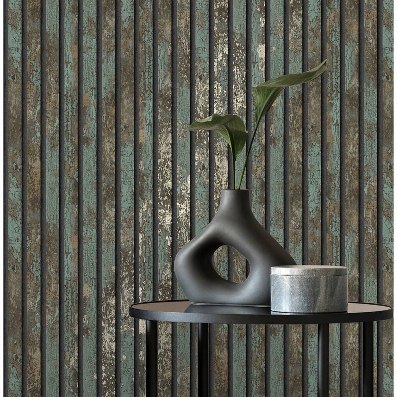 Fine Decor Oxidize Teal Vertical Slats Wallpaper