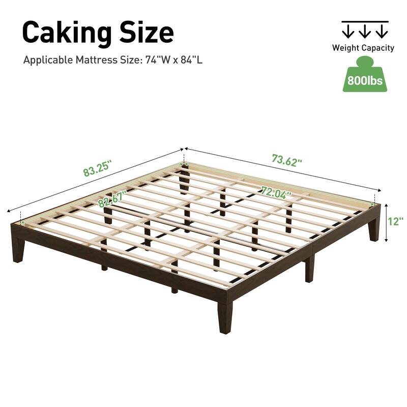 12" Wood Platform Bed Frame - California King, No Box Spring, Easy Assembly​