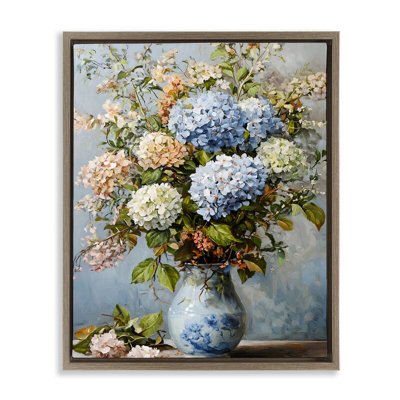 Stupell Classic Hydrangeas & Leaves Framed Floater Canvas Wall Art Design By Franklyn Gregory - 25 x 31 - Brown