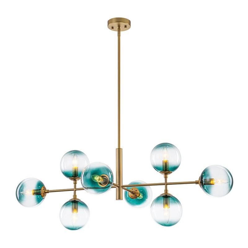 Modern 8-Light Gradient Blue Glass Bubble Linear Sputnik Chandelier