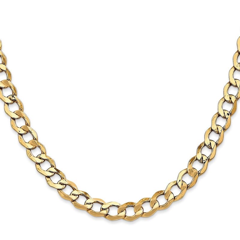 Curata 14k Yellow Gold Hollow Polished Lobster Claw Closure 6.0mm Semi-solid Curb Link Chain Bracelet - 7 Inch