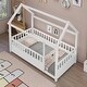 preview thumbnail 3 of 7, White Full Size Wood House Roof Frame Bed w/ Fence Guardrails for Kids