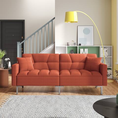 Modern Linen Upholstered Loveseat Convertible Folding Futon Sofa Bed - 75"Wx34"Dx30"H