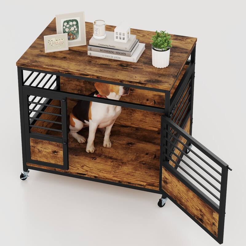 Moasis Dog Crate Dog Kennel Indoor Furniture End Table With Wheels