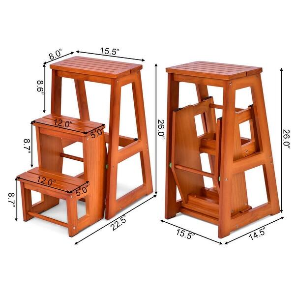 Stool Vs Ladder Folding Multi-functional 3-tier Ladder Wood Step Stool - Wood/coffee ...