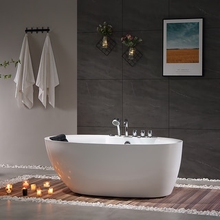 59" x 32" Freestanding Whirlpool Acrylic Bathtub with Faucet
