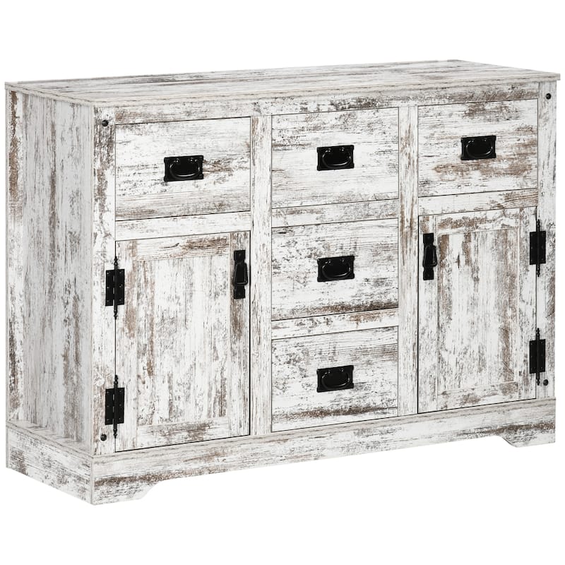 HOMCOM Industrial Kitchen Sideboard, Buffet Cabinet with Five Drawers, Two Door Cabinets, Adjustable Shelf
