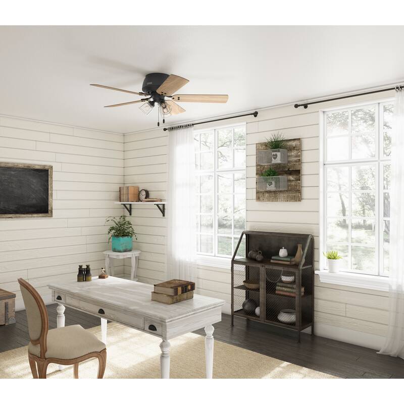 Hunter 52" Shady Grove Ceiling Fan with LED Light Kit/ Pull Chain, Standard or Flush Mount - Casual, Transitional