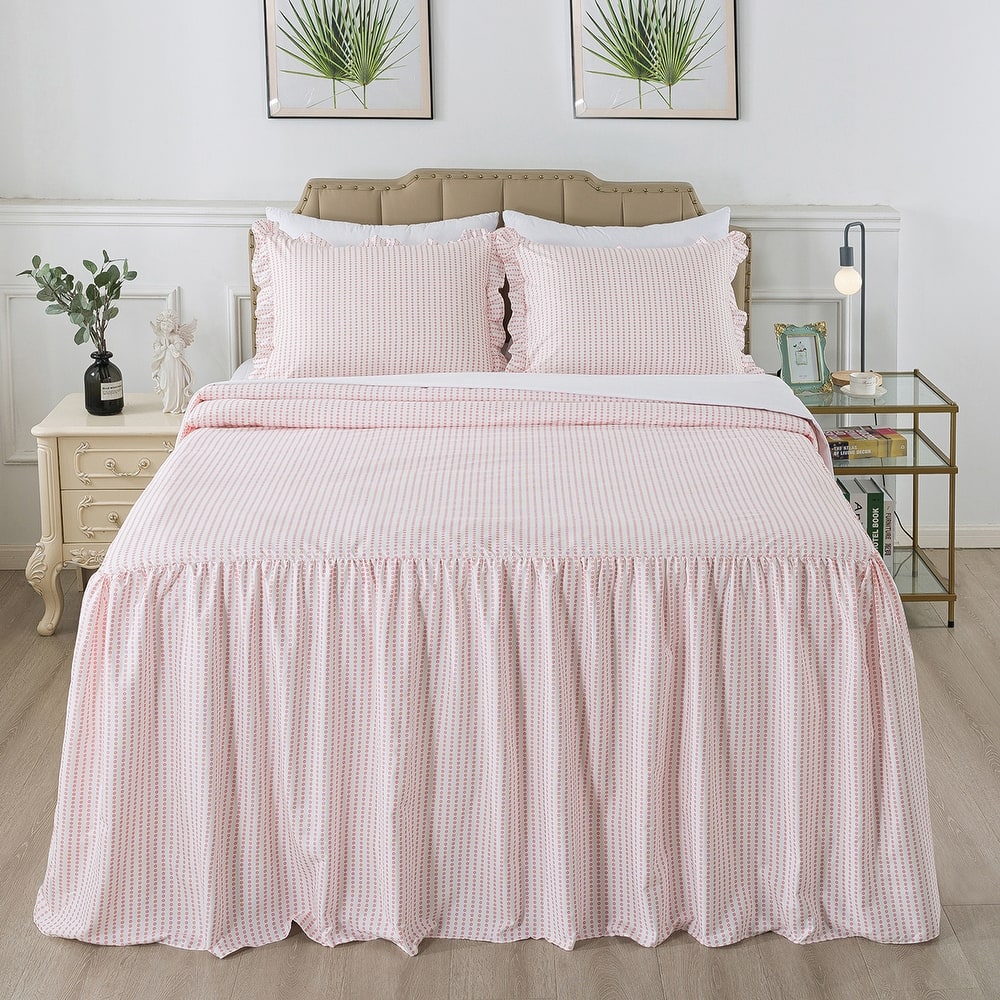 Dot Bedspread with 30" Ruffled Skirt Shabby Chic Farmhouse Style