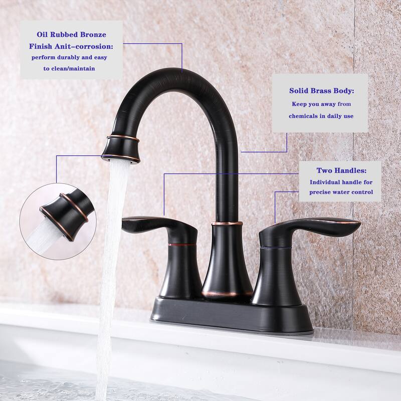 Modern 2 Handle 360 Degree Swivel Bathroom Sink Faucet with Pop Up Drain and Supply Hose, Aerator, Anti Scratch, Anti Rust - Black
