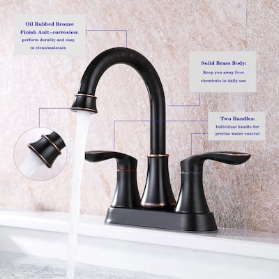 Modern 2 Handle 360 Degree Swivel Bathroom Sink Faucet with Pop Up Drain and Supply Hose, Aerator, Anti Scratch, Anti Rust