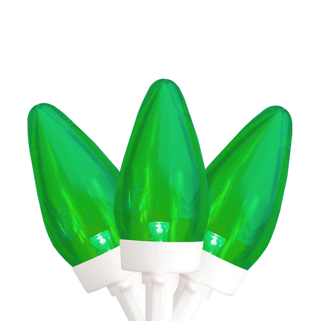 LED C7 Christmas Lights - Green - 16' White Wire - 25ct