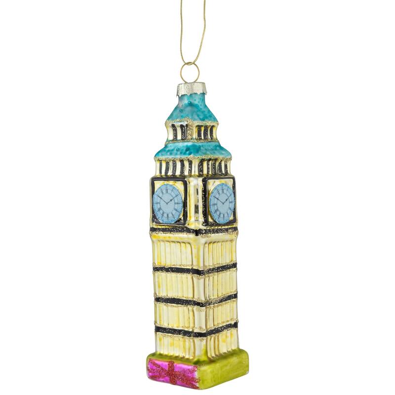 5.5" Golden Big Ben Glittered Glass Christmas Hanging Ornament