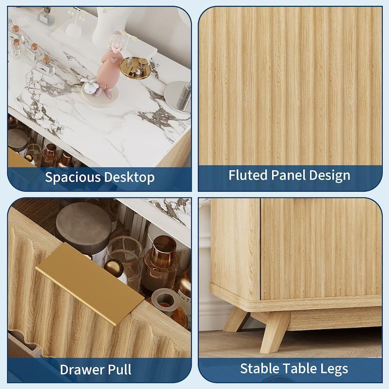 54" Modern Curved Profile Fluted Dresser with 7 Drawers