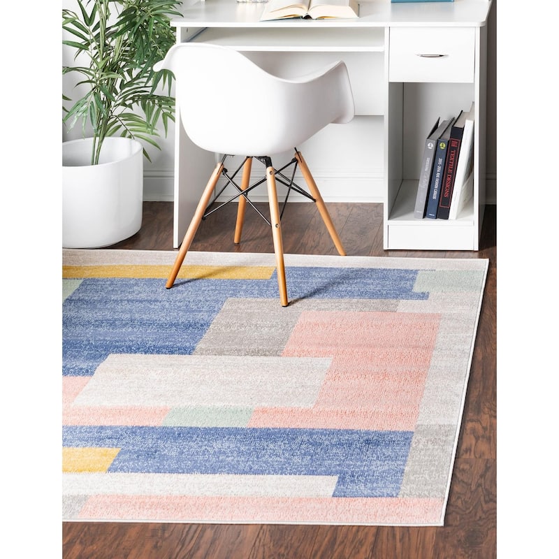 Contemporary Heloise Collection Area Rug - 6' Square - Multi-Blue