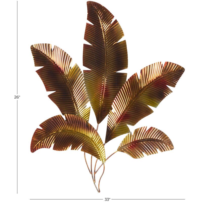 Stainless Steel Metal Palm Tree Ombre Layered Leaf Wall Decor with Gold Accents - Copper - Roche River Decor