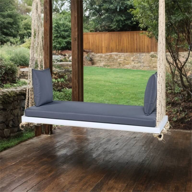 Patio Wood Hanging Swing Bench with Cushion and Pillows