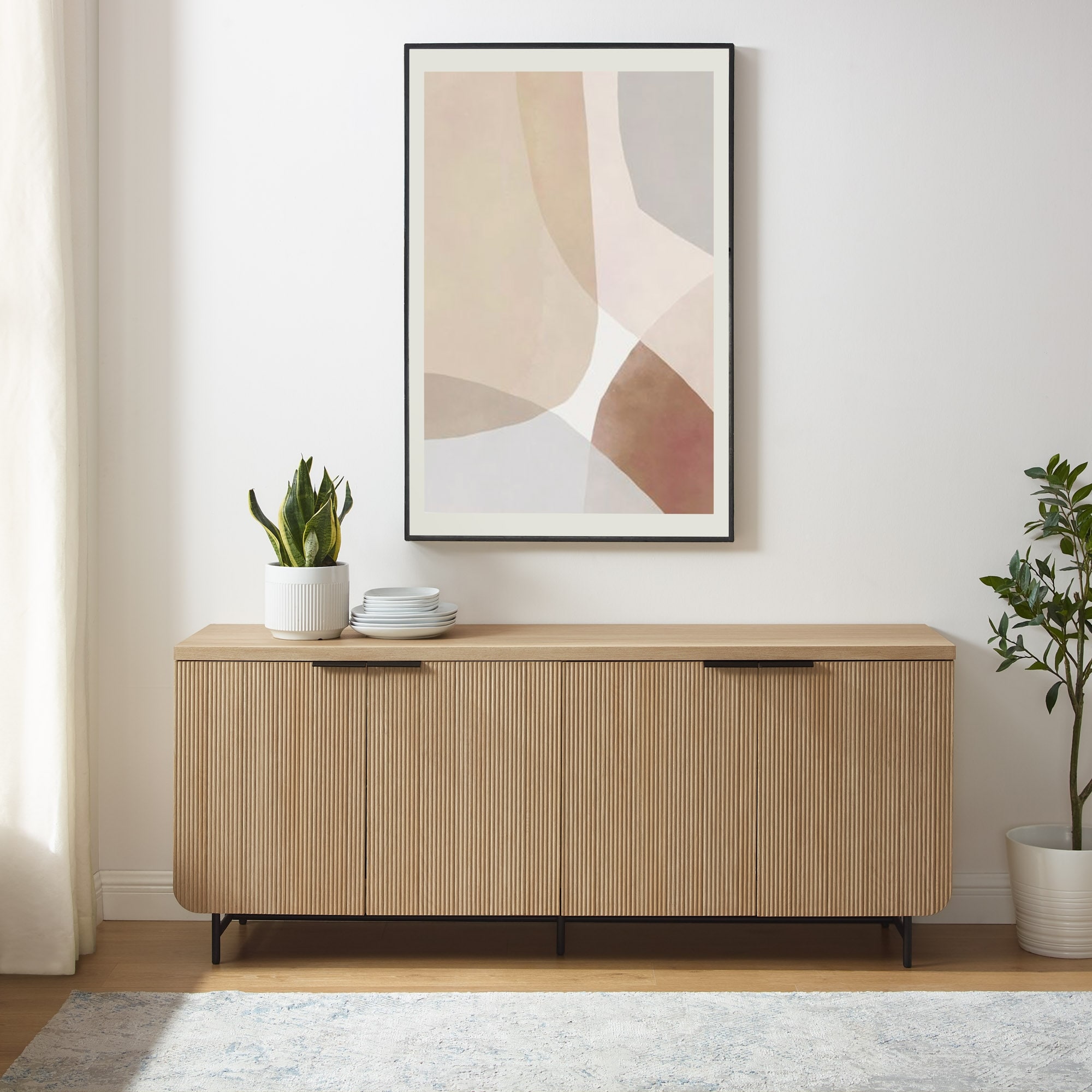 Walker Edison Minimal Fluted Four-Door Buffet Sideboard
