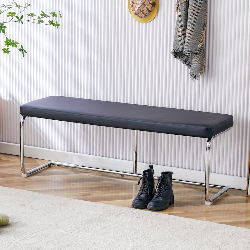 Black shoe changing bench silver metal legs