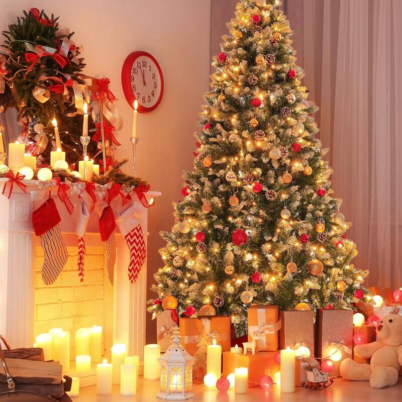 Garvee 4.5Ft Pre-Lit Flocked Artificial Christmas Tree with Pine Cones