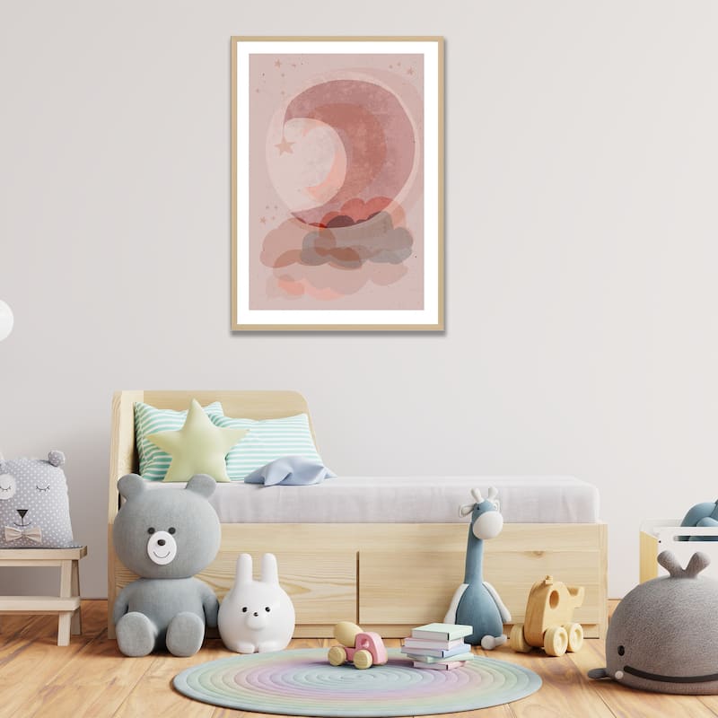 Kids Framed Art Print Gentle Moon by Treechild - Multi-Color