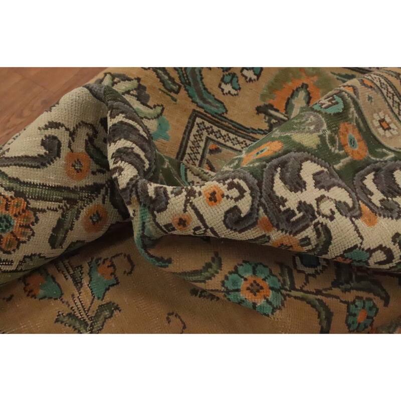 Hand Knotted Oriental 100% Wool Carpet Traditional Floral Oranges & Rust Tabriz Area Rug - 12' 9'' X 9' 7''