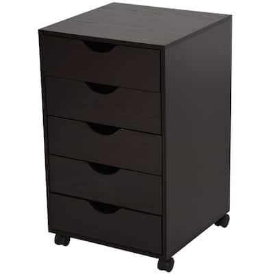 26.5" High Brown Smooth Glide 5 Drawers Storage Cabinet with Casters for Office and Home Use