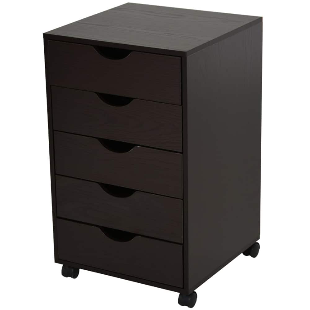 26.5" High Brown Smooth Glide 5 Drawers Storage Cabinet with Casters for Office and Home Use
