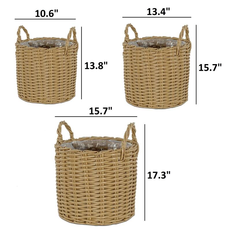 DTY Signature Set of 3 Multi-purposes Basket with handle - Hand Woven Wicker