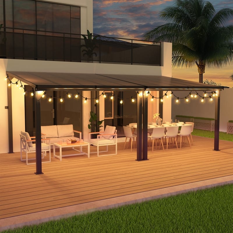 Hardtop Outdoor Gazebo Pergola Aluminum Framed with Sloping Pitched Roof for Garden, Patio, Backyard