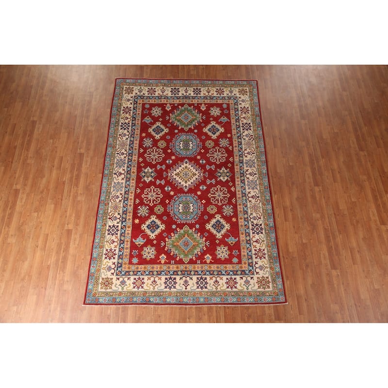 Red Kazak Area Rug Handmade Wool Carpet - 6'7" x 10'2"