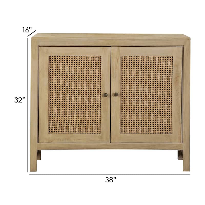 Enk 38 Inch 2 Door Accent Sideboard Console Cabinet, Natural Cane Brown