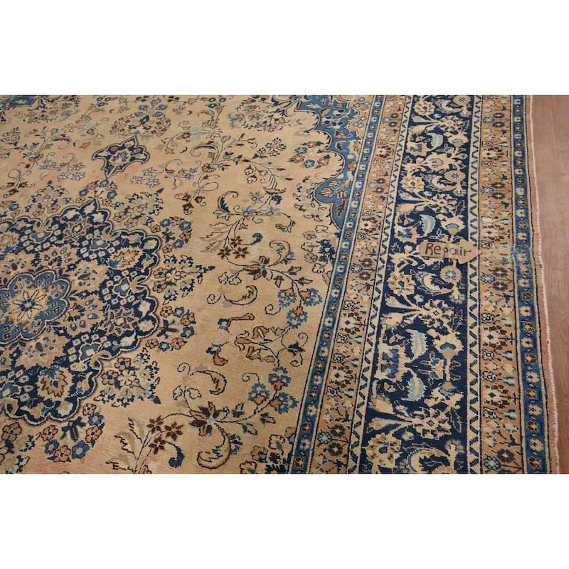 Traditional Mashad Vintage Persian Area Rug Hand-Knotted Wool Carpet - 9'6" x 12'6"