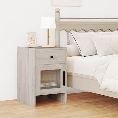 Antique Brush White Rustic Nightstand with Drawer and Cabinet for Bedroom or Living Room or Bedroom - 16" x 16" x 24"