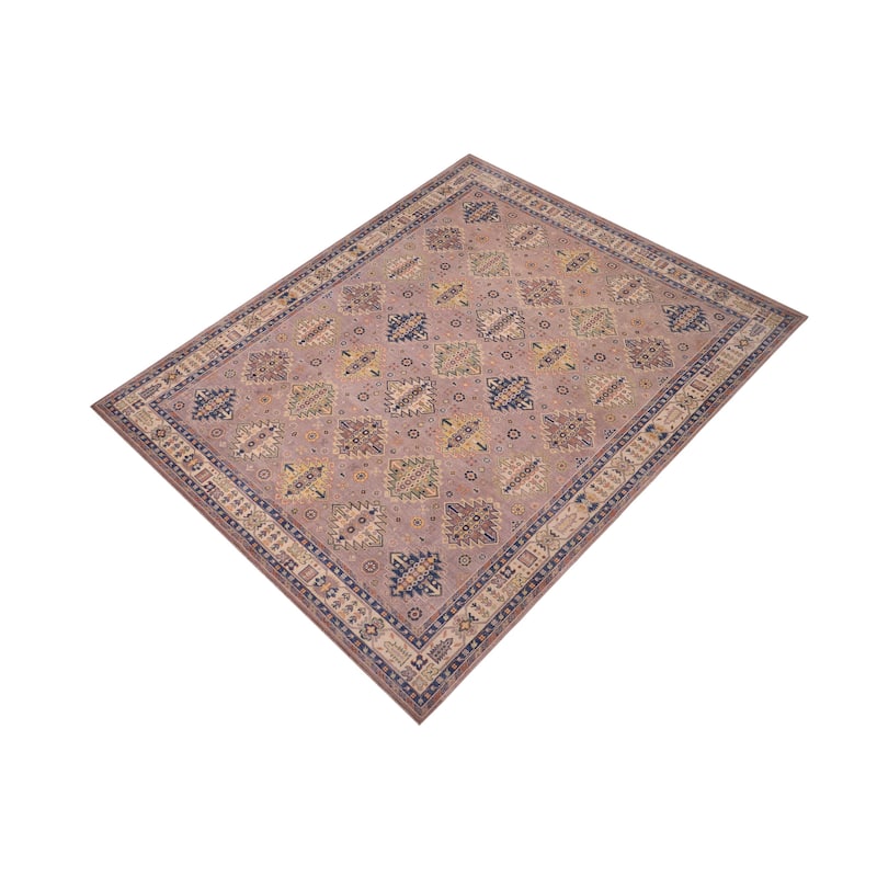 Southwestern Kazak Valery Purple/Beige Wool Rug - 8'0'' x 10'3''