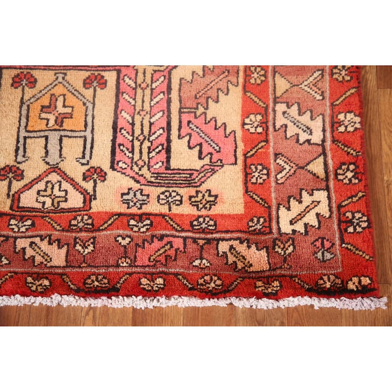 Tribal Orange Meshkin Persian Vintage Runner Rug Handmade Wool Carpet - 3'8"x 10'5"
