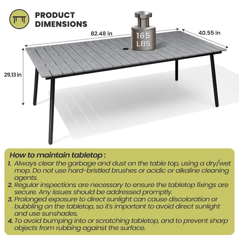 Outdoor Patio Rectangle Aluminum Dining Table with Umbrella Hole