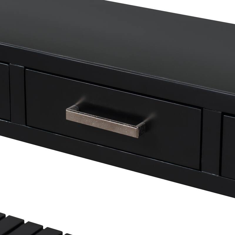 61.5"Large Entryway Table with 4 Drawers,Painted Console Table with 3-Tier Open Shelves and Metal Handles