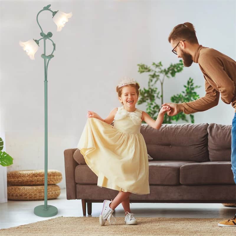 Office Floor Lamp with Botanical Acrylic Shade