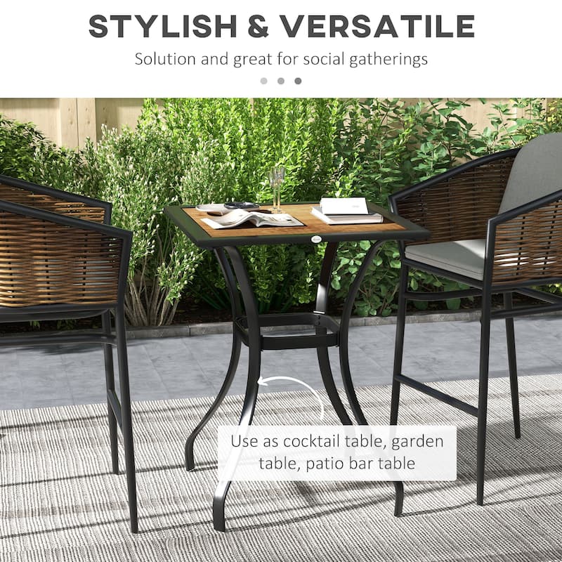 Outdoor Faux Wood Square Dining Table with Water Safe Design for Deck, Backyard, Lawn, Brown