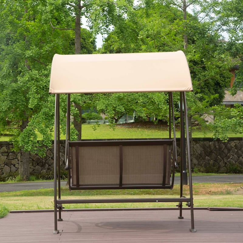 54 in. 3-Person Steel Outdoor Patio Swing Chair with Adjustable Canopy in Dark Brown