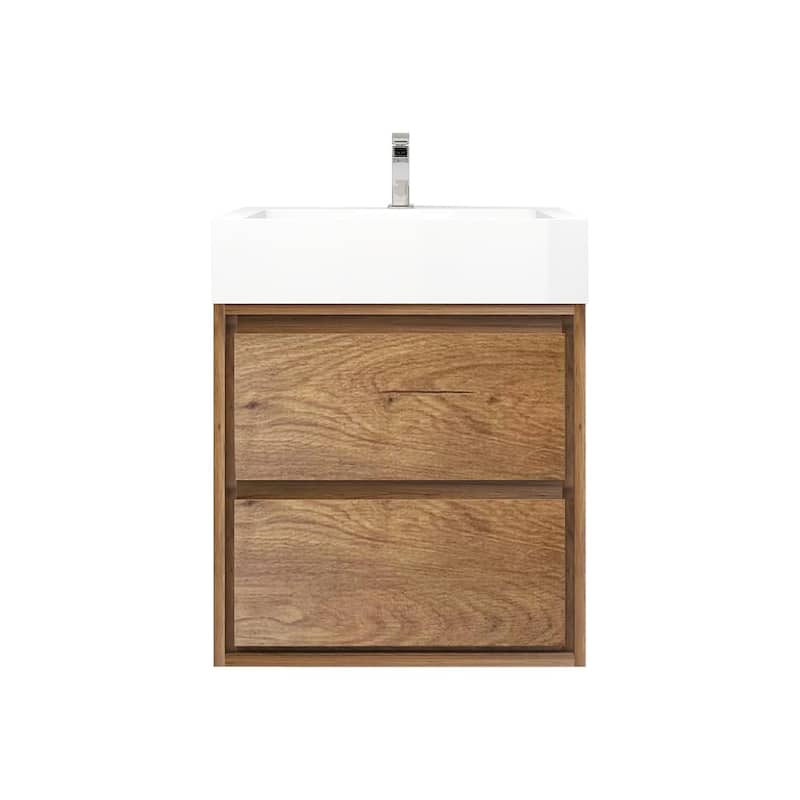 Victoria 24" Wall Mounted Modern Vanity with Acrylic Sink - Teak Oak - 23.5''