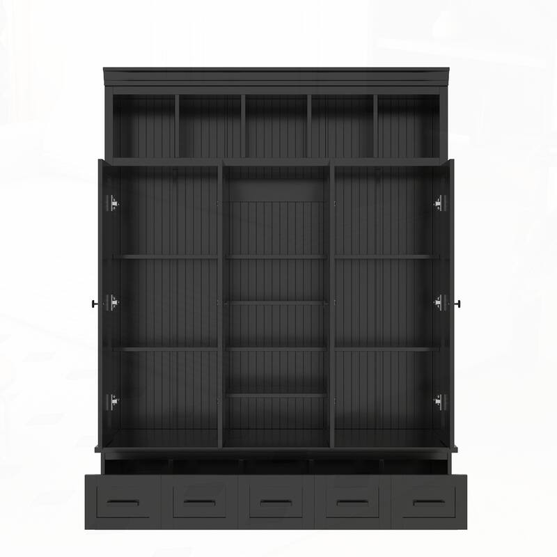 Entryway Storage Organizer Hall Tree with Bench and 5 Storage Cubbies