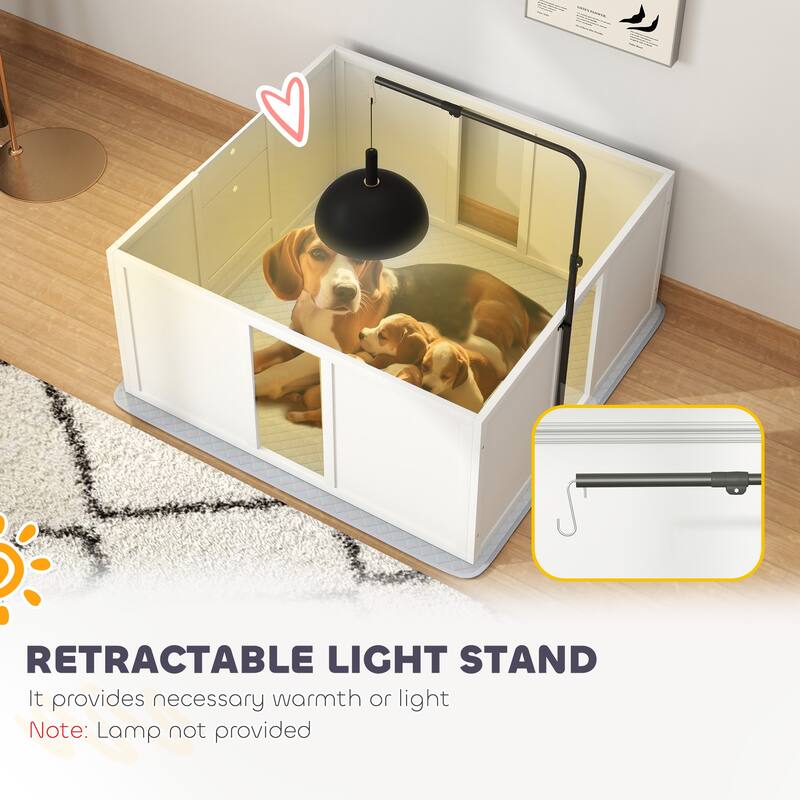 PawHut Whelping Box for Dogs, Newborn Puppy Supplies with Retractable Light Stand, Waterproof Pee Pad, 39" x 38"